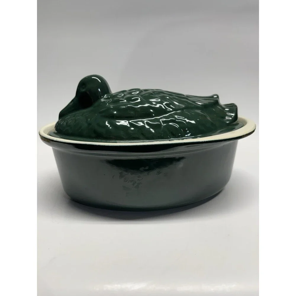 Chasseur French Duck Enameled Cast Iron Terrine Tureen Hunter Green 1.25 Qt